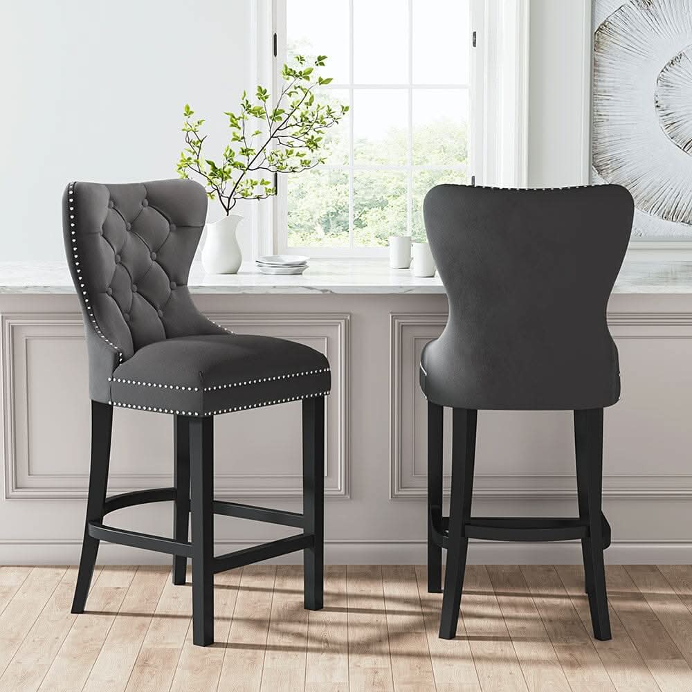 Dining Bar Chairs Wooden Velvet Buttoned Bar Stool
