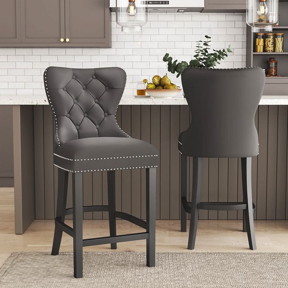 Dining Bar Chairs Wooden Velvet Buttoned Bar Stool