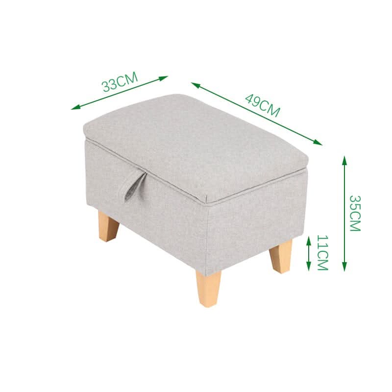 Linen Upholstered Storage Footstool with Solid Wood Legs and Lift-Up Seat