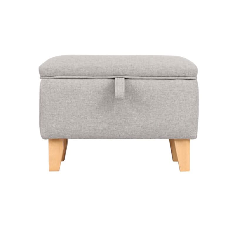 Linen Upholstered Storage Footstool with Solid Wood Legs and Lift-Up Seat