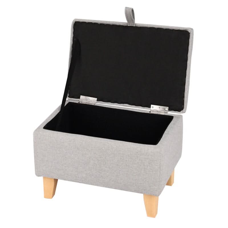 Linen Upholstered Storage Footstool with Solid Wood Legs and Lift-Up Seat