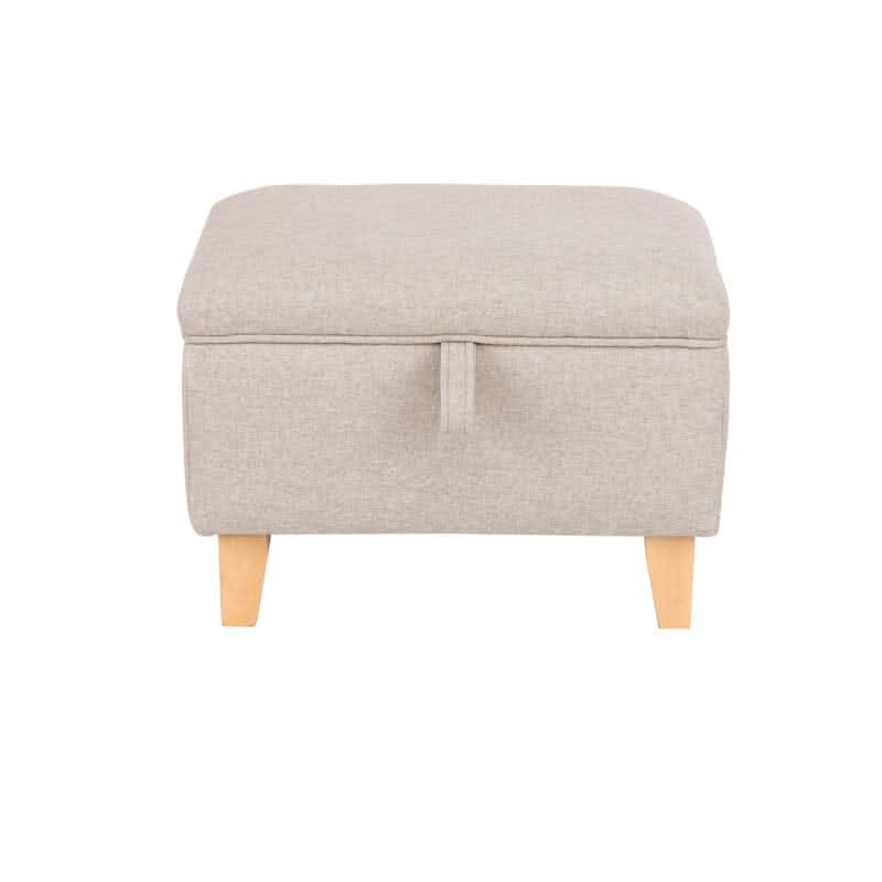 Linen Upholstered Storage Footstool with Solid Wood Legs and Lift-Up Seat