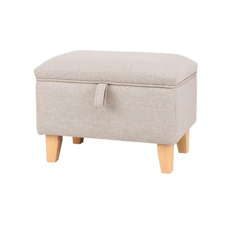 Linen Upholstered Storage Footstool with Solid Wood Legs and Lift-Up Seat