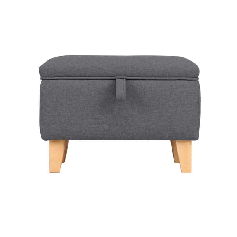 Linen Upholstered Storage Footstool with Solid Wood Legs and Lift-Up Seat