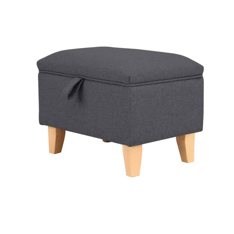 Linen Upholstered Storage Footstool with Solid Wood Legs and Lift-Up Seat