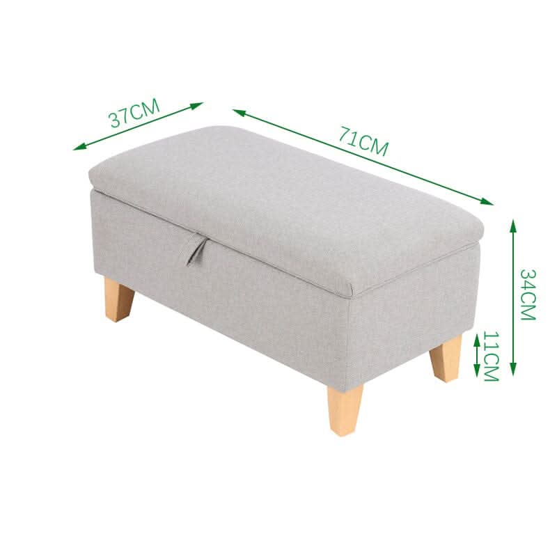 Linen Upholstered Storage Footstool with Solid Wood Legs and Lift-Up Seat