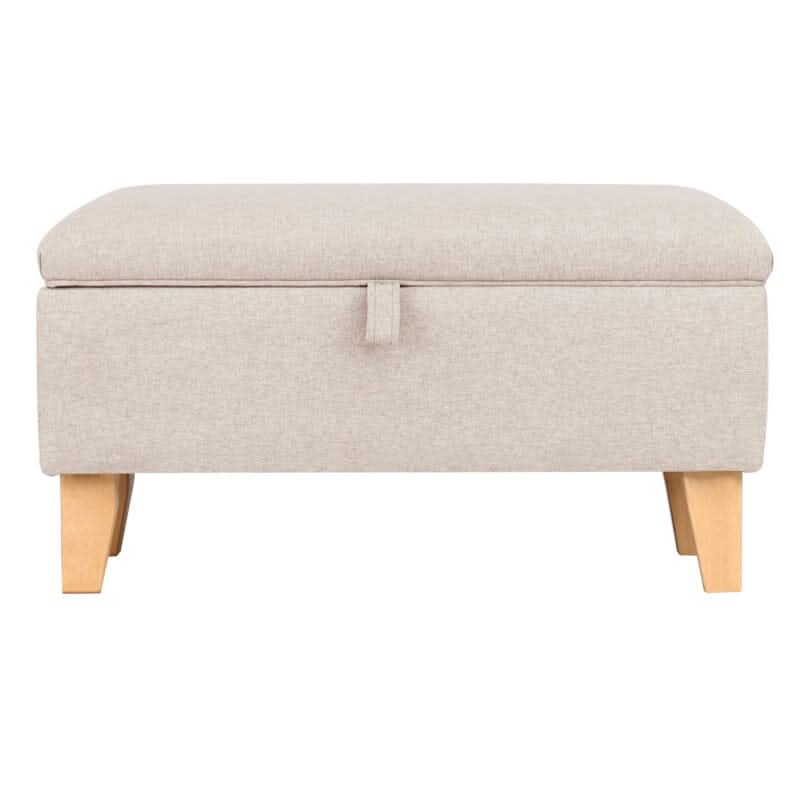 Linen Upholstered Storage Footstool with Solid Wood Legs and Lift-Up Seat