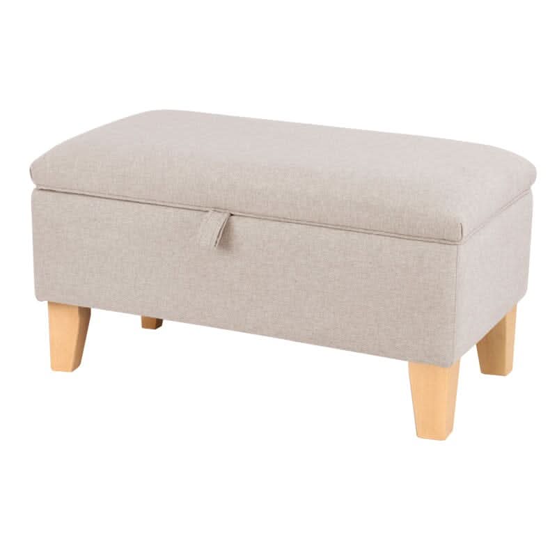 Linen Upholstered Storage Footstool with Solid Wood Legs and Lift-Up Seat