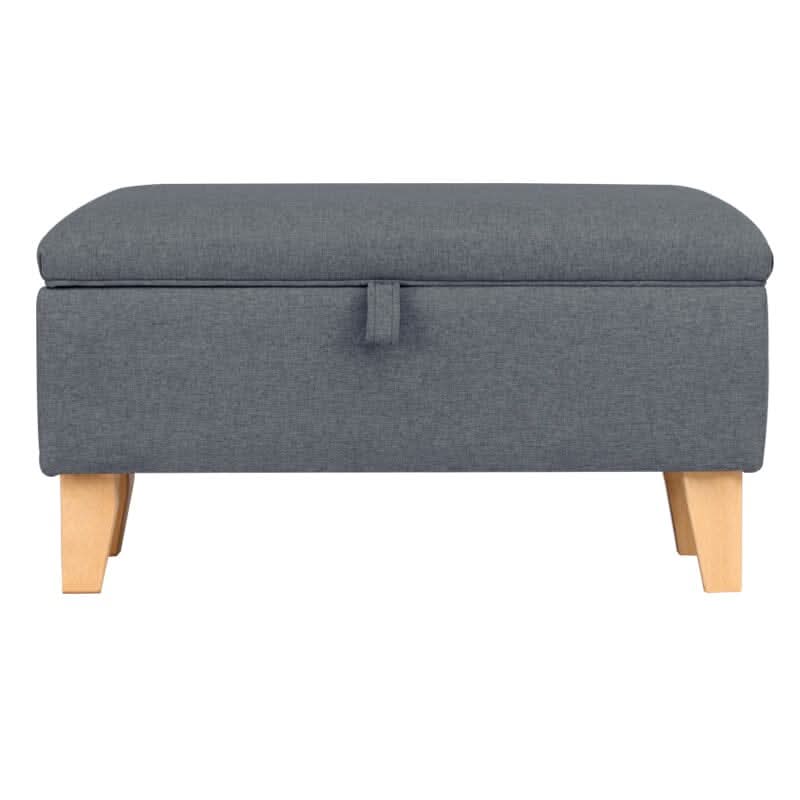 Linen Upholstered Storage Footstool with Solid Wood Legs and Lift-Up Seat