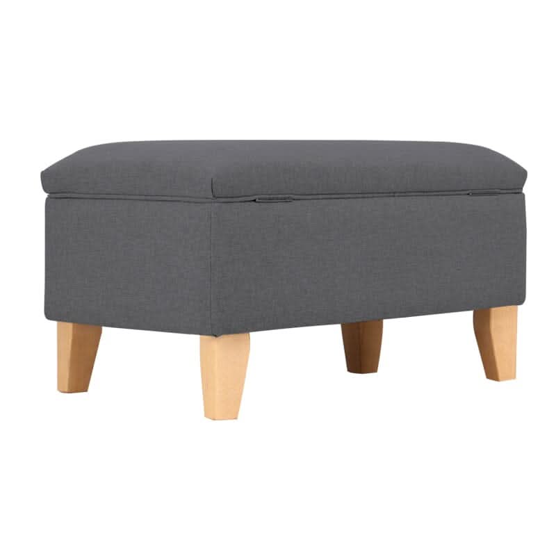 Linen Upholstered Storage Footstool with Solid Wood Legs and Lift-Up Seat