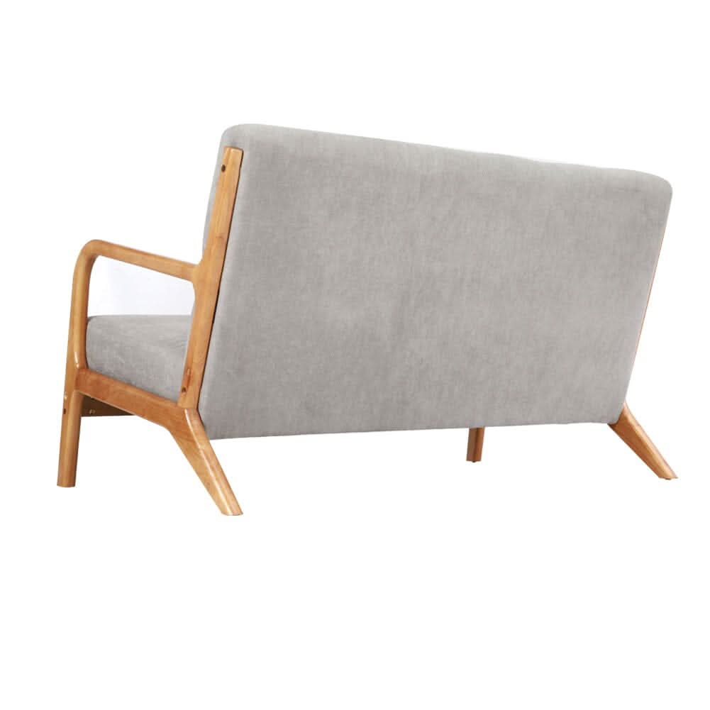 2 Seater Wooden Arm Sofa Grey Towel Fabric Rubber Wood Armrests