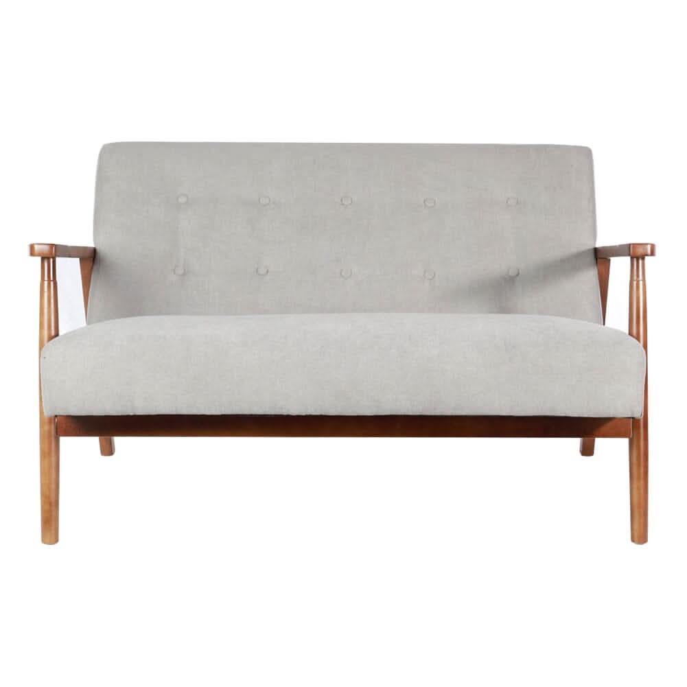 2-Seater Loveseat Sofa Linen Padded Rubber Wood in Grey
