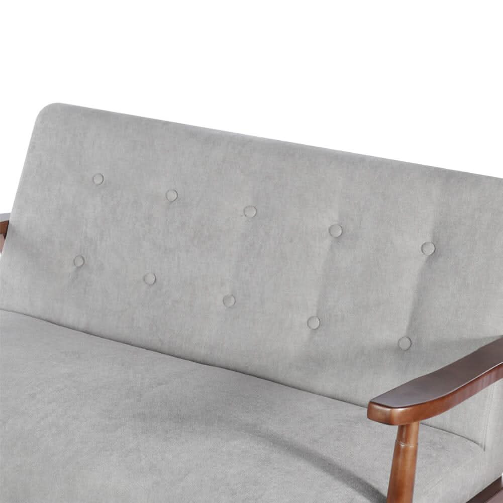 2-Seater Loveseat Sofa Linen Padded Rubber Wood in Grey