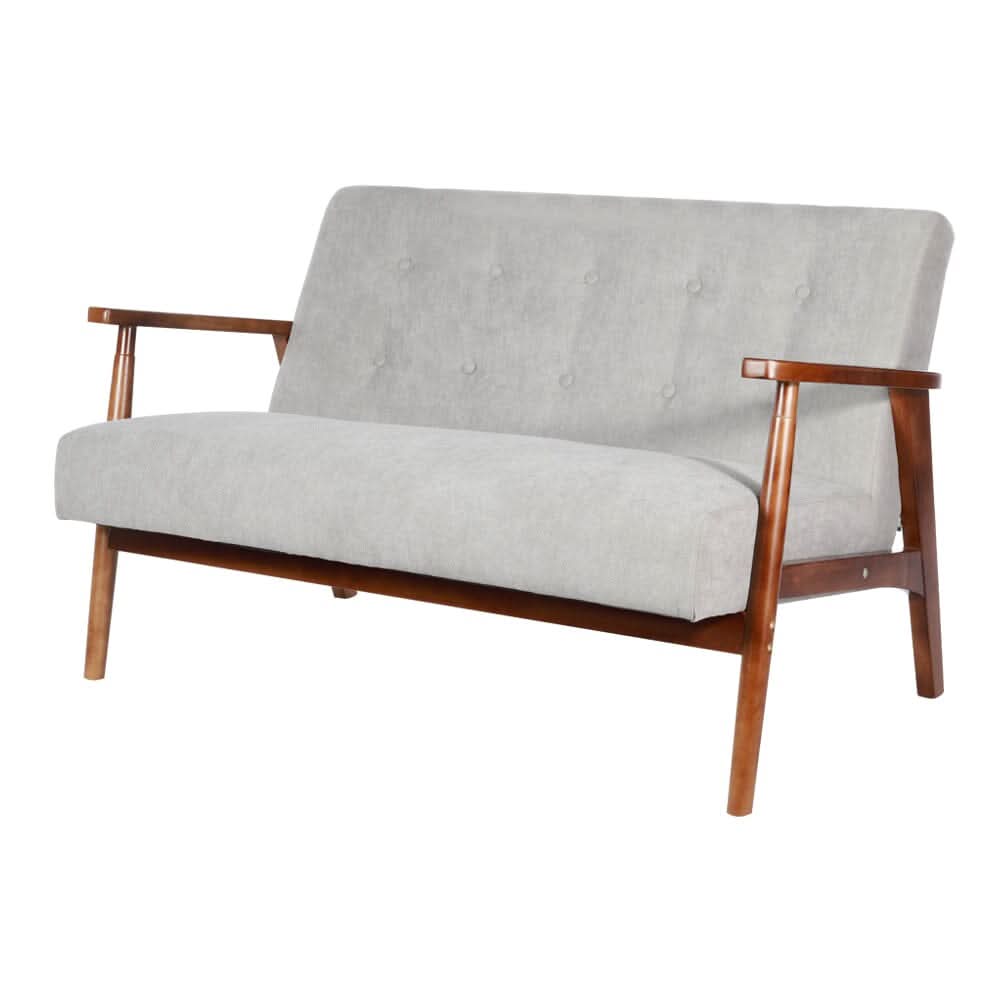 2 Seater Wooden Arm Sofa Grey Towel Fabric Rubber Wood Armrests