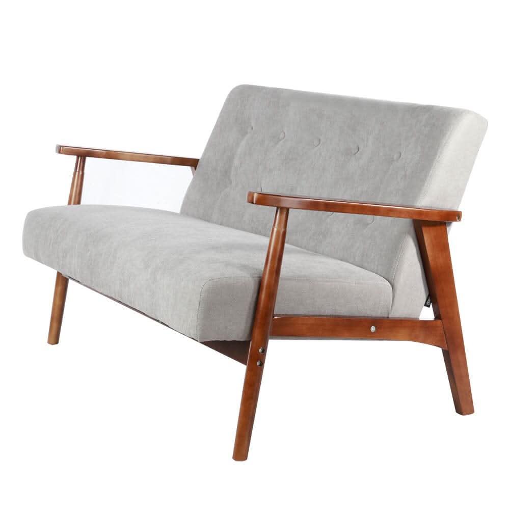 2 Seater Wooden Arm Sofa Grey Towel Fabric Rubber Wood Armrests