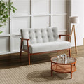 2-Seater Loveseat Sofa Linen Padded Rubber Wood in Grey