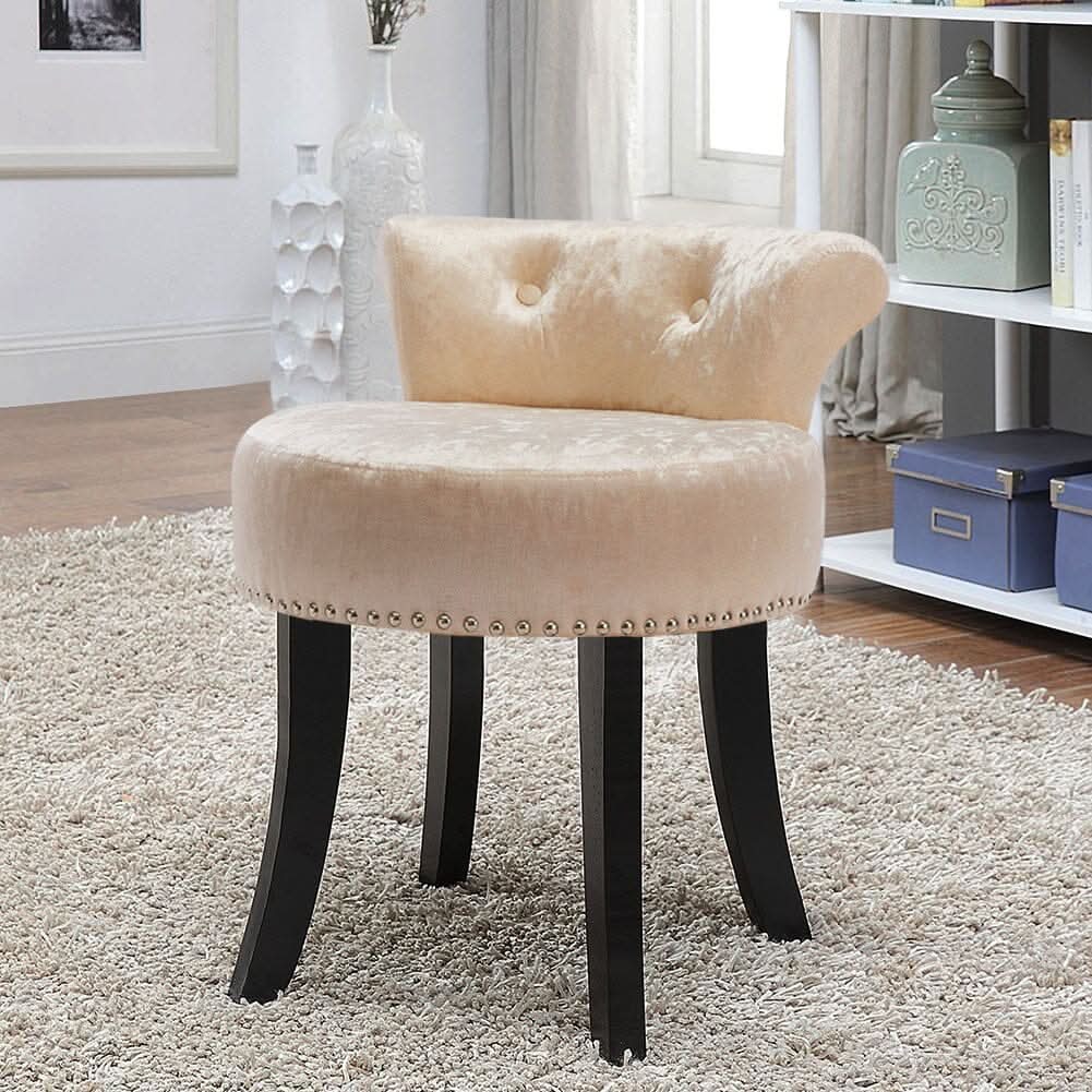 Crushed Velvet Vanity Stool with Button-Tufted Backrest