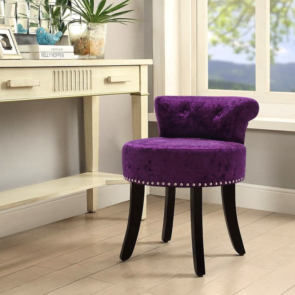 Crushed Velvet Vanity Stool with Button-Tufted Backrest