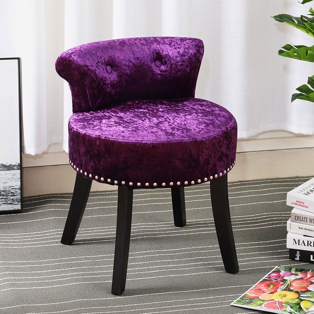 Crushed Velvet Vanity Stool with Button-Tufted Backrest