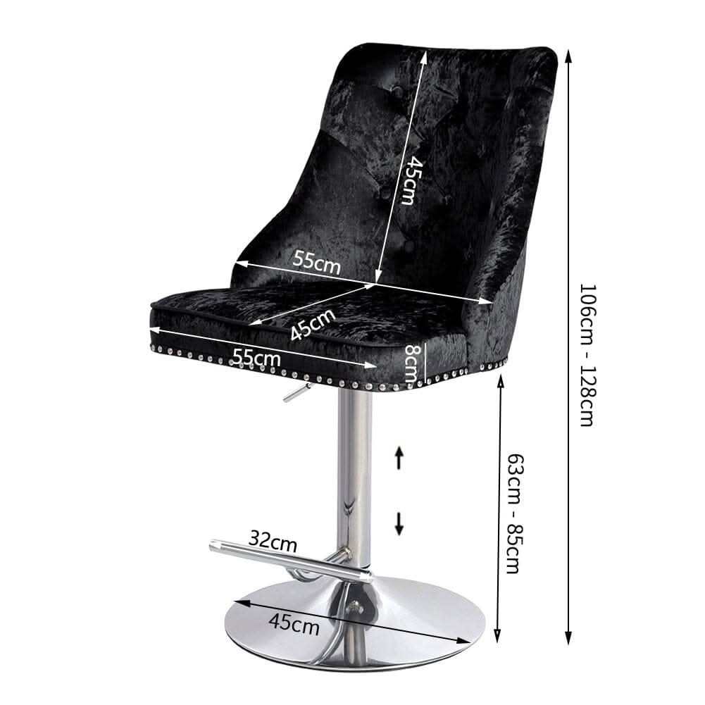 Black Adjustable Bar Stool with Floral Velvet Upholstery
