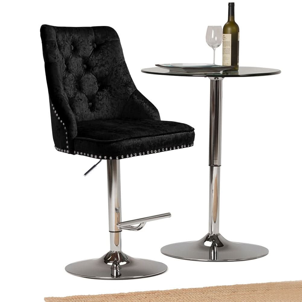 Black Adjustable Bar Stool with Floral Velvet Upholstery