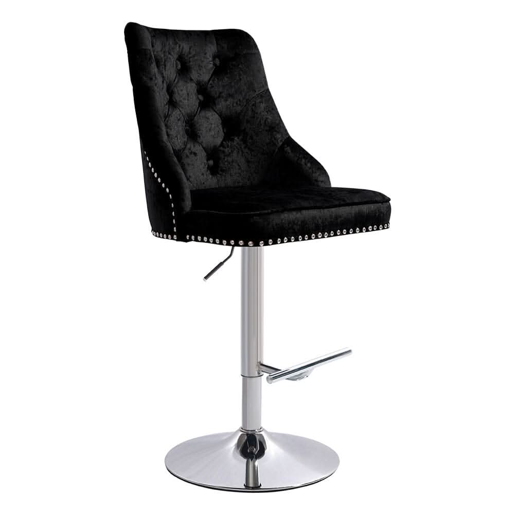 Black Adjustable Bar Stool with Floral Velvet Upholstery