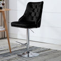 Black Adjustable Bar Stool with Floral Velvet Upholstery