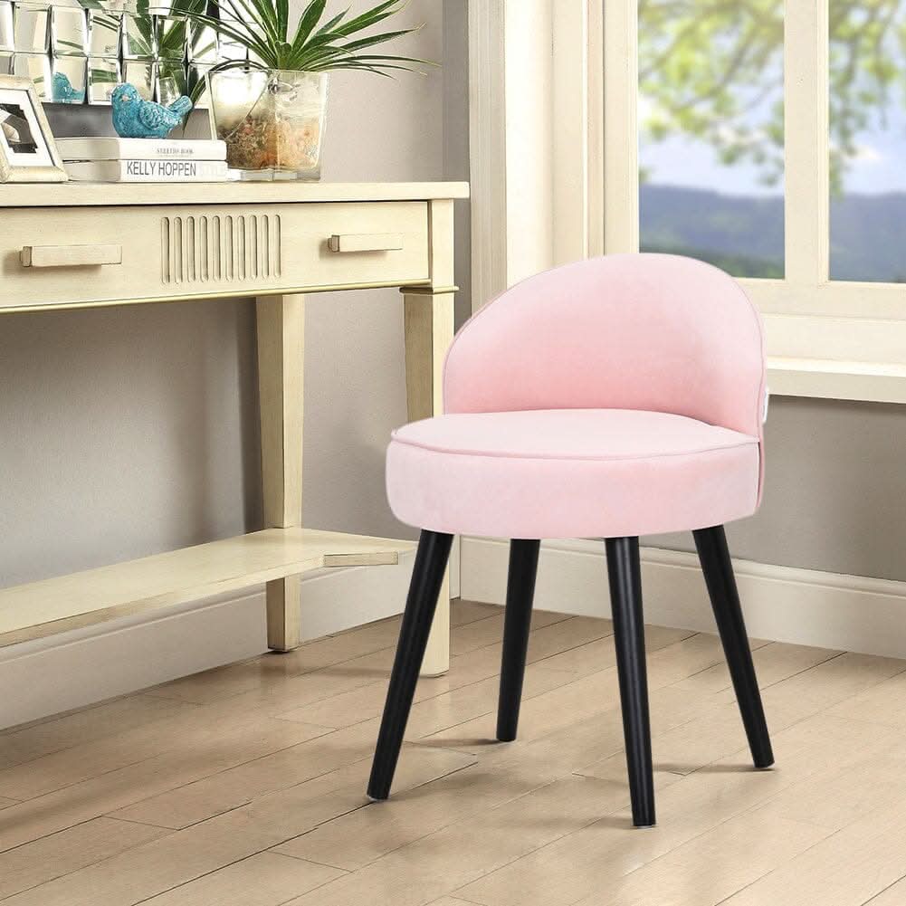 Velvet Upholstered Vanity Stool with Black Rubber Wood Legs