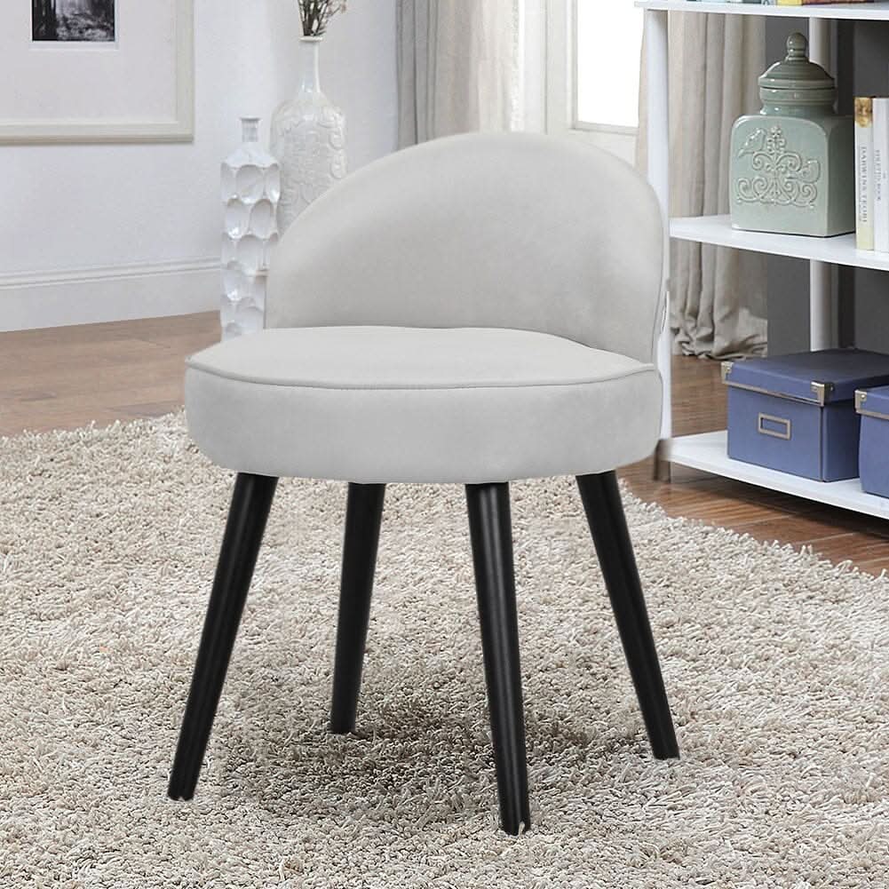 Velvet Upholstered Vanity Stool with Black Rubber Wood Legs