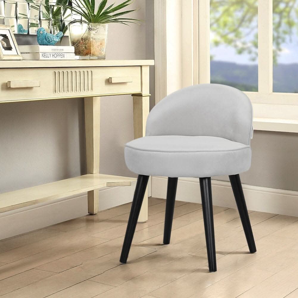 Velvet Upholstered Vanity Stool with Black Rubber Wood Legs