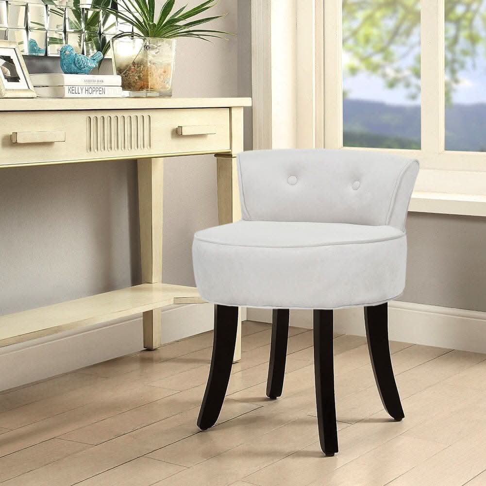 Velvet Vanity Stool with Button-Tufted Backrest & Dual Leg Finishes