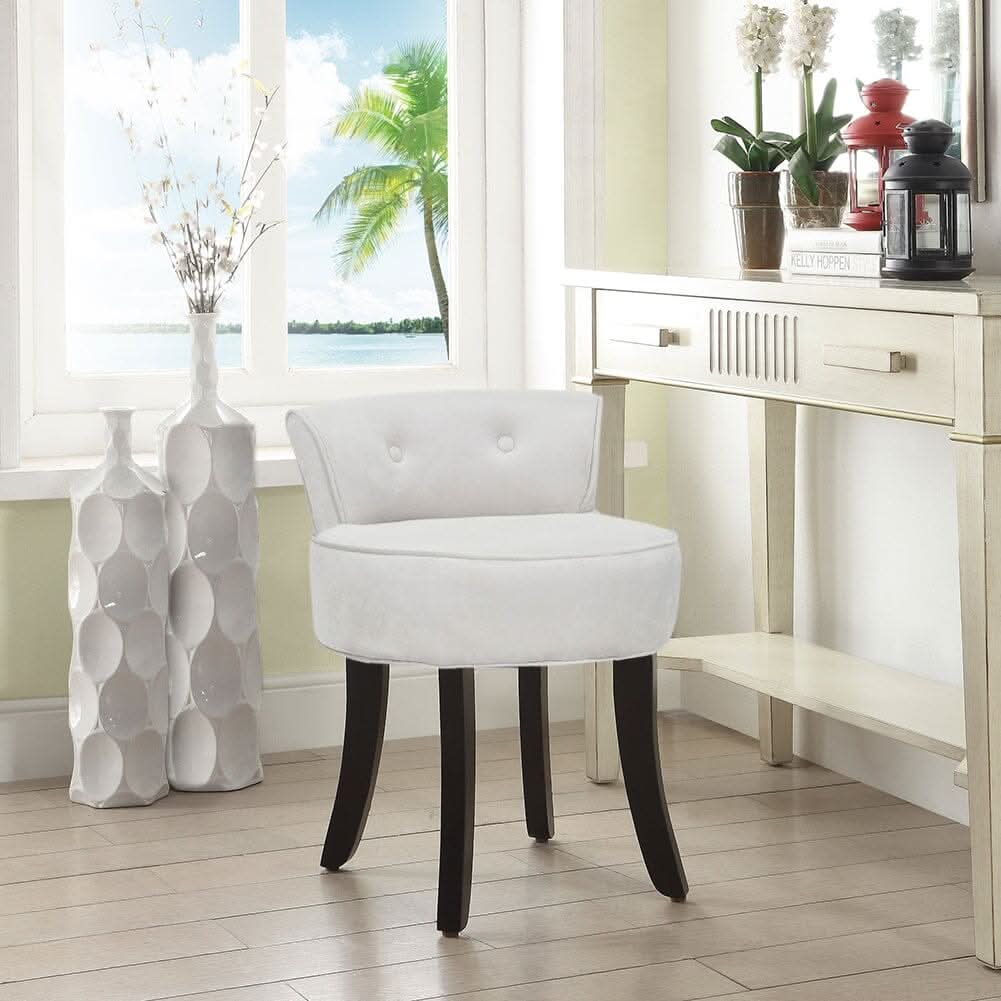 Velvet Vanity Stool with Button-Tufted Backrest & Dual Leg Finishes