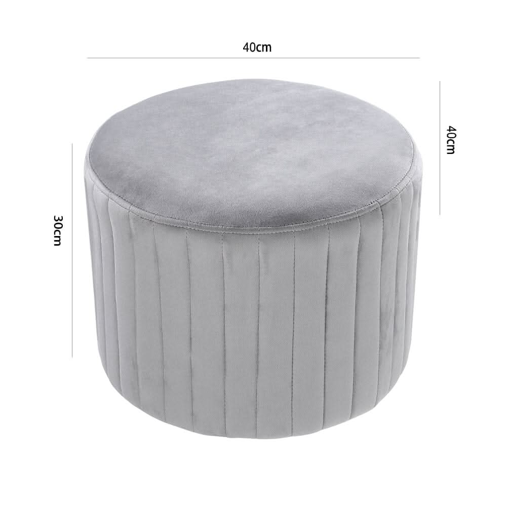 Round Ribbed Ottoman Grey Velvet