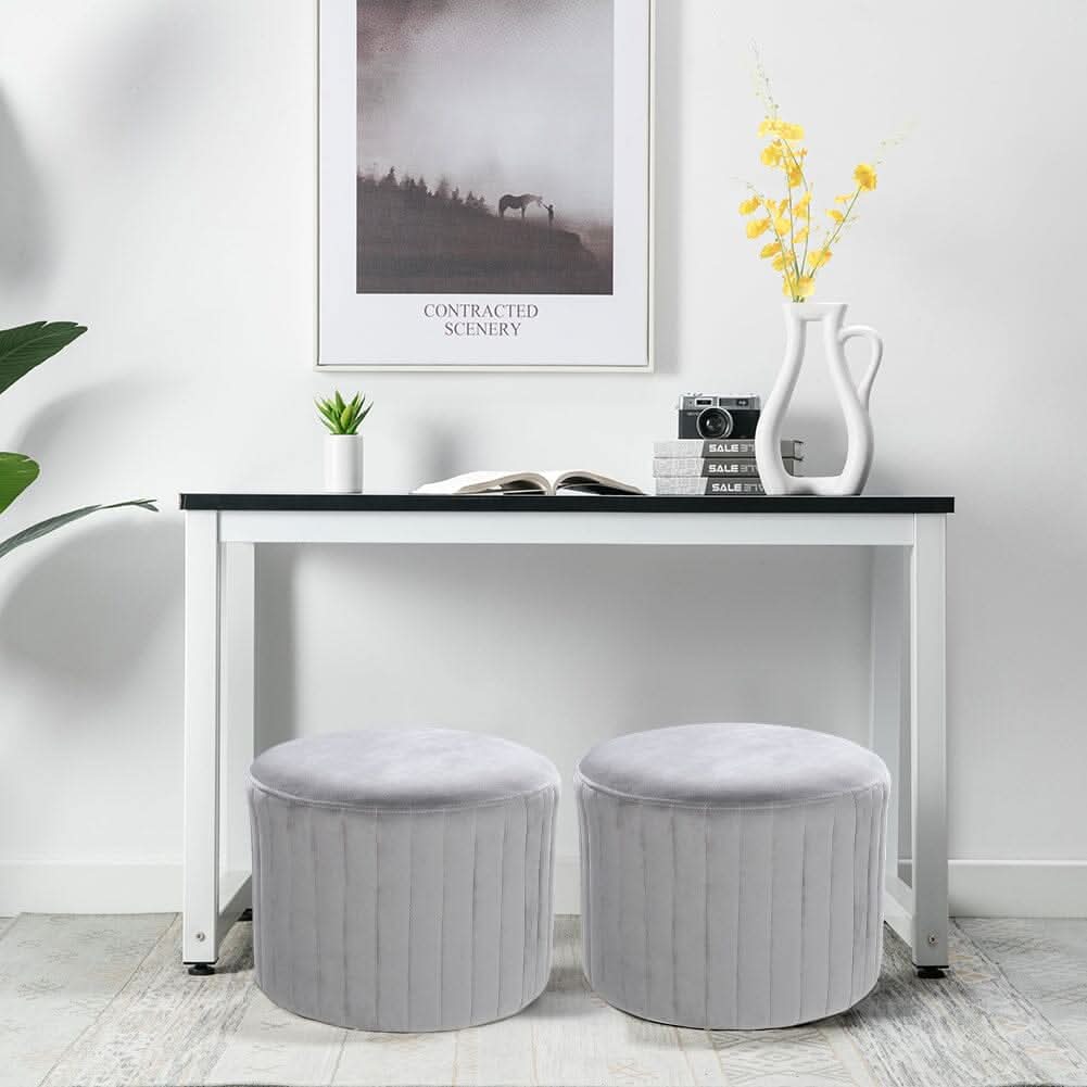 Round Ribbed Ottoman Grey Velvet