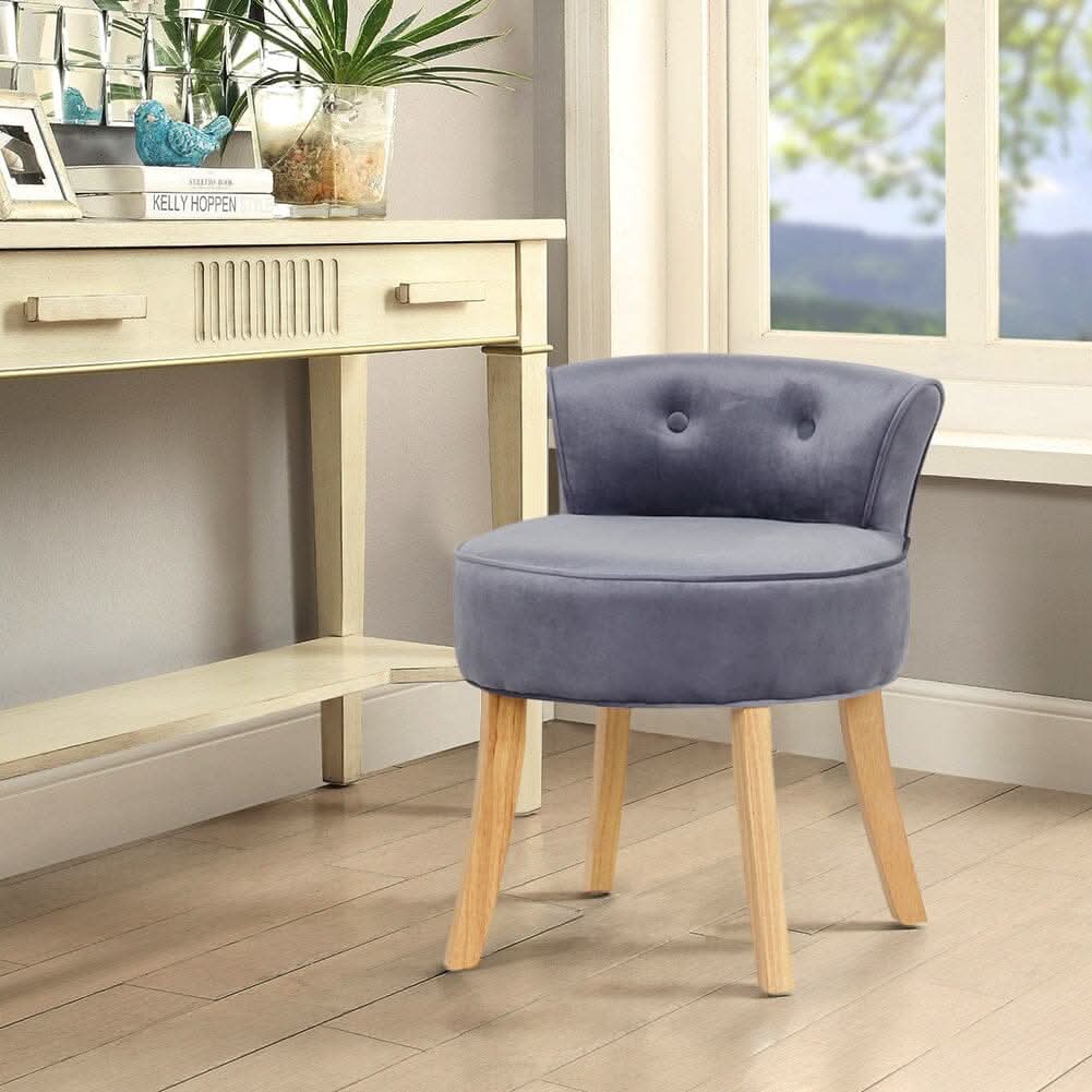 Velvet Vanity Stool with Button-Tufted Backrest & Dual Leg Finishes
