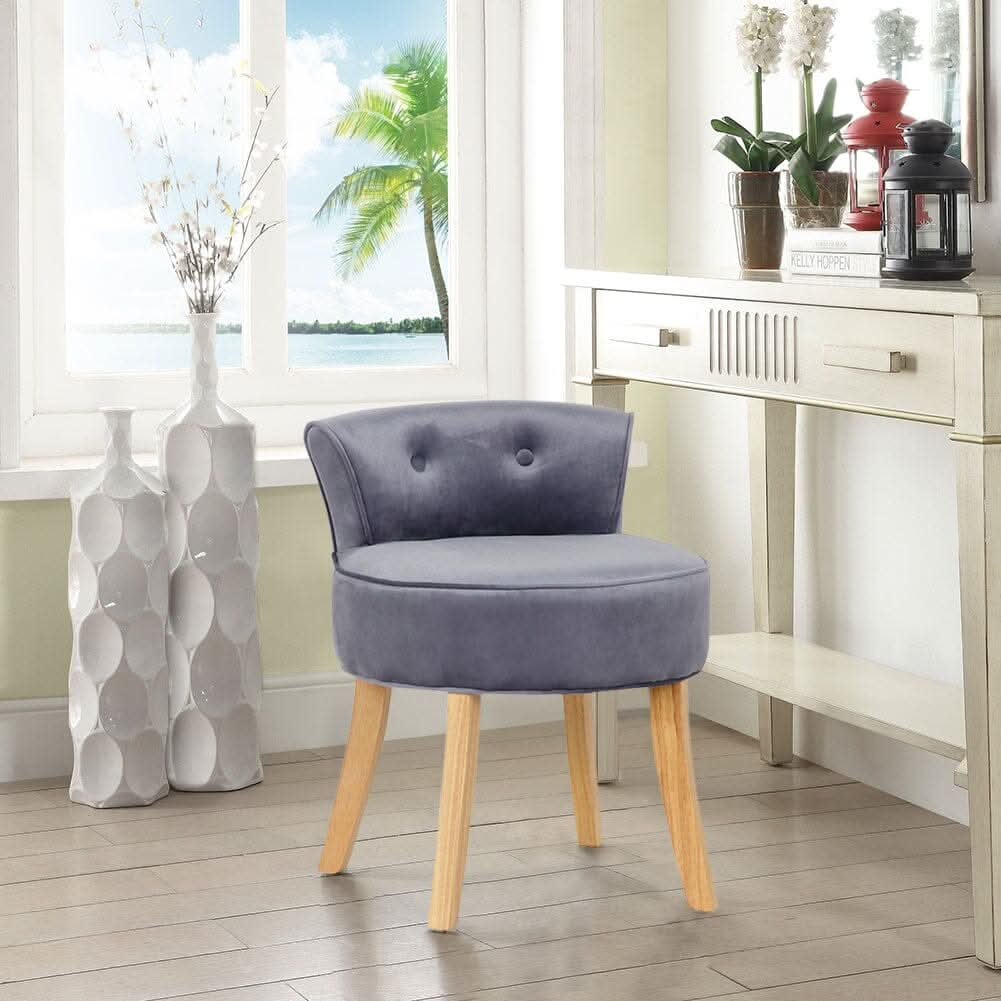 Velvet Vanity Stool with Button-Tufted Backrest & Dual Leg Finishes