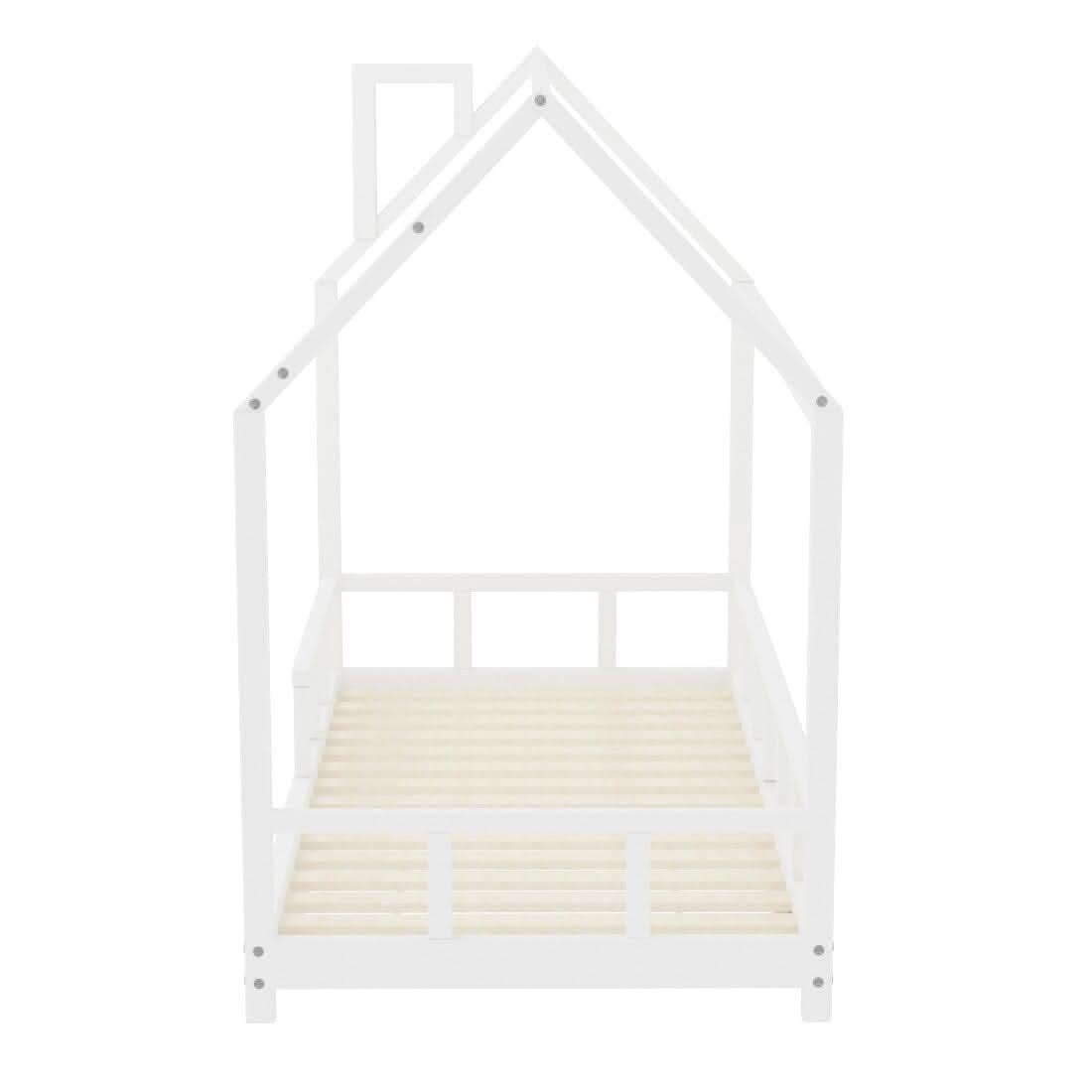 167cm W House Bed Frame Wood Toddler Bed with Safety Guard Fence