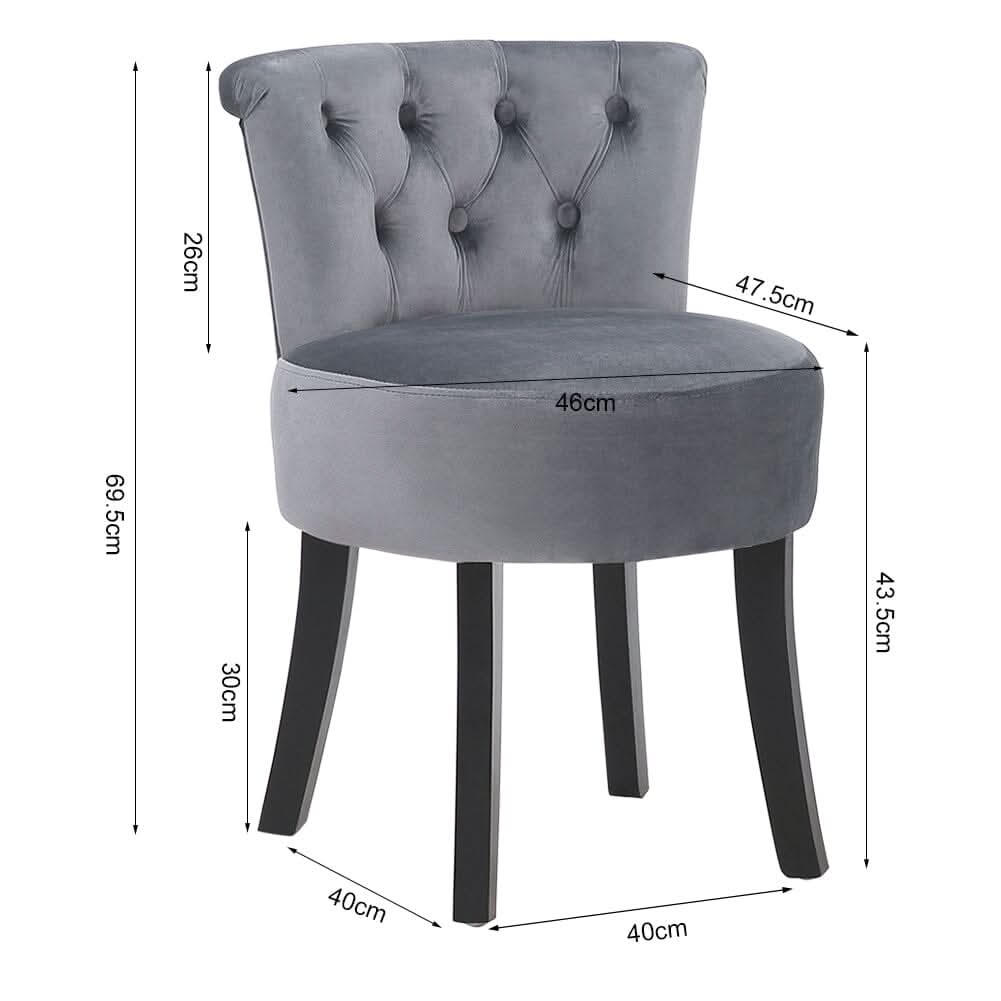 Velvet Vanity Stool with 7-Button Tufted Backrest & Black Rubber Wood Legs