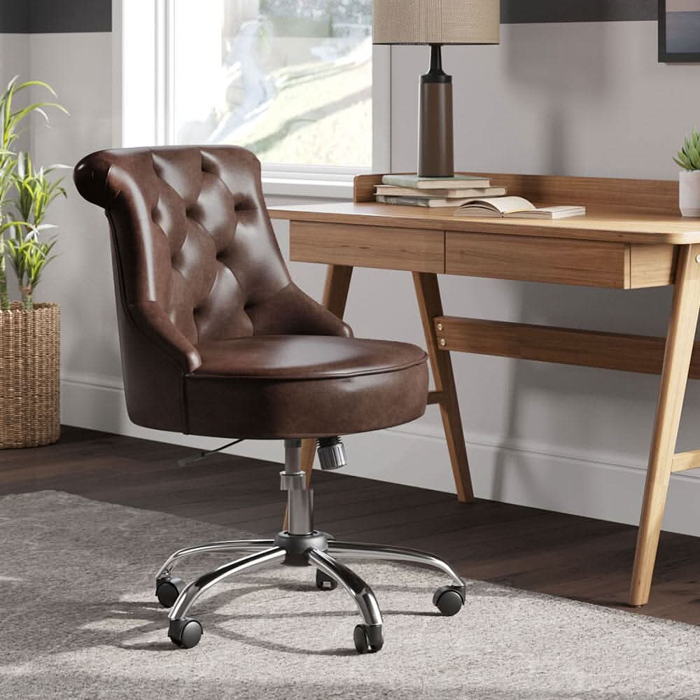 Executive Office Chair in Brown PU and Cowhide Velvet