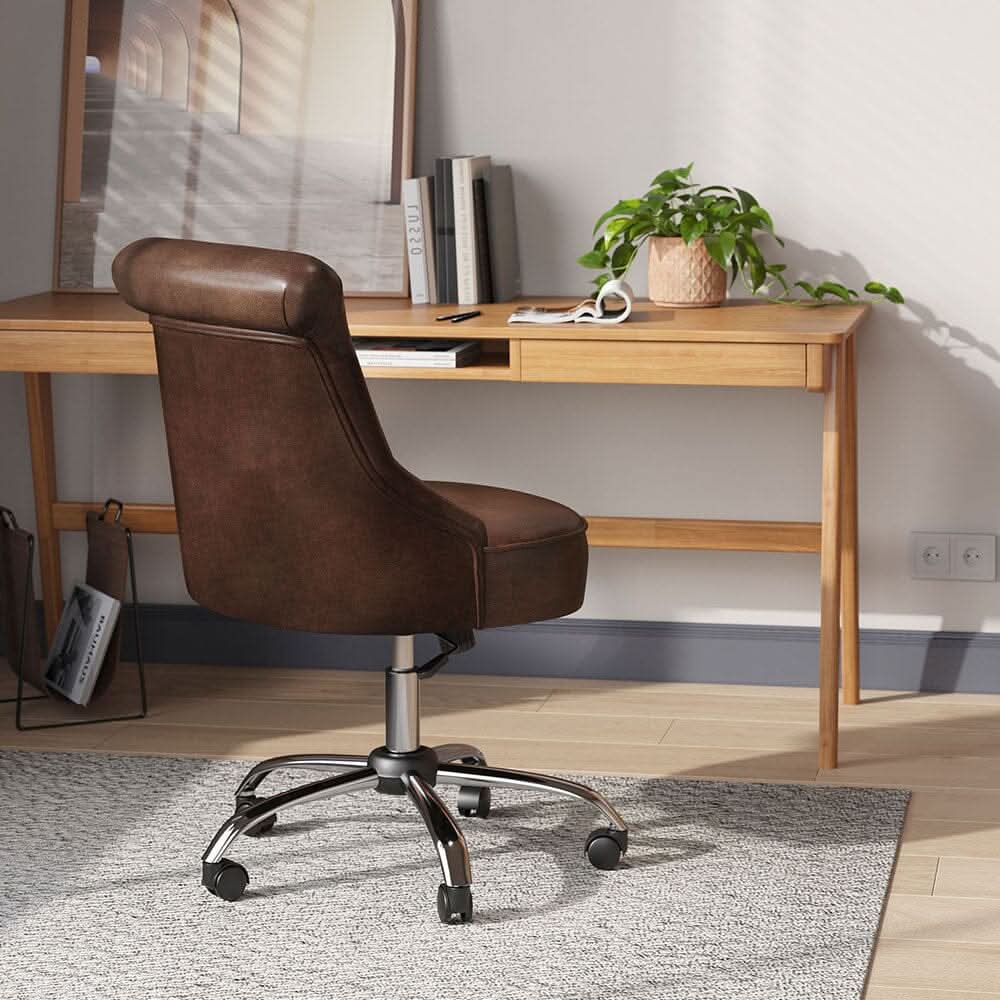Executive Office Chair in Brown PU and Cowhide Velvet