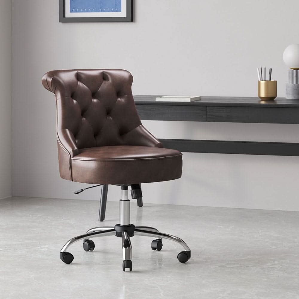 Executive Office Chair in Brown PU and Cowhide Velvet