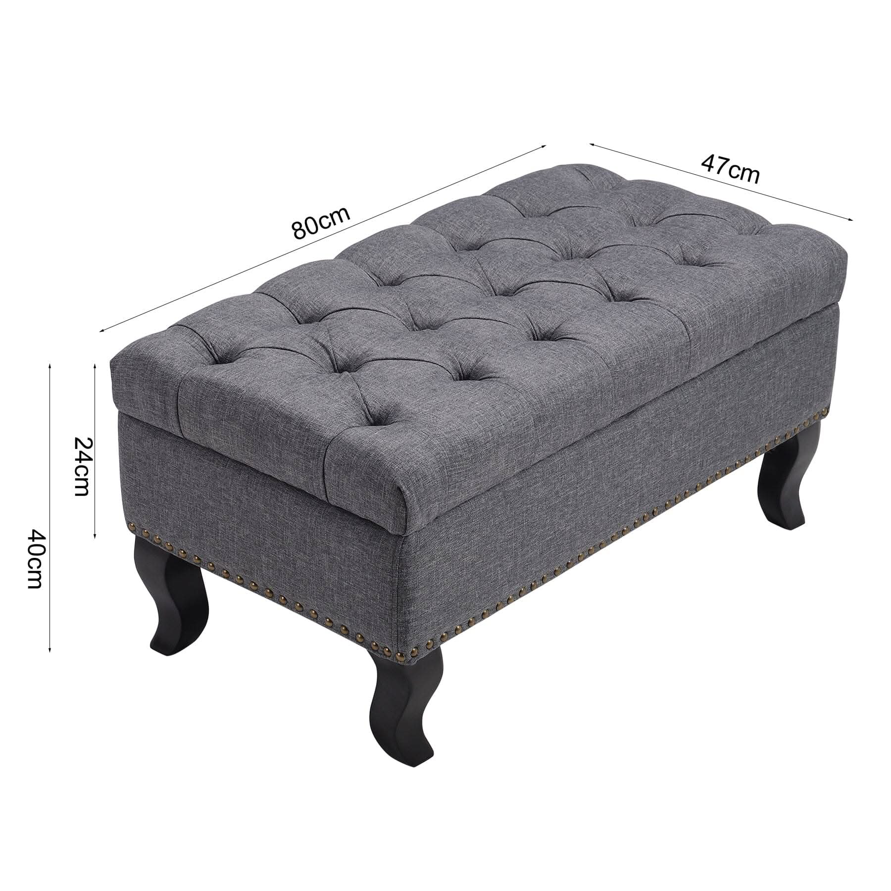 Chesterfield Style Tufted Bench Grey Linen with Nailhead Trim