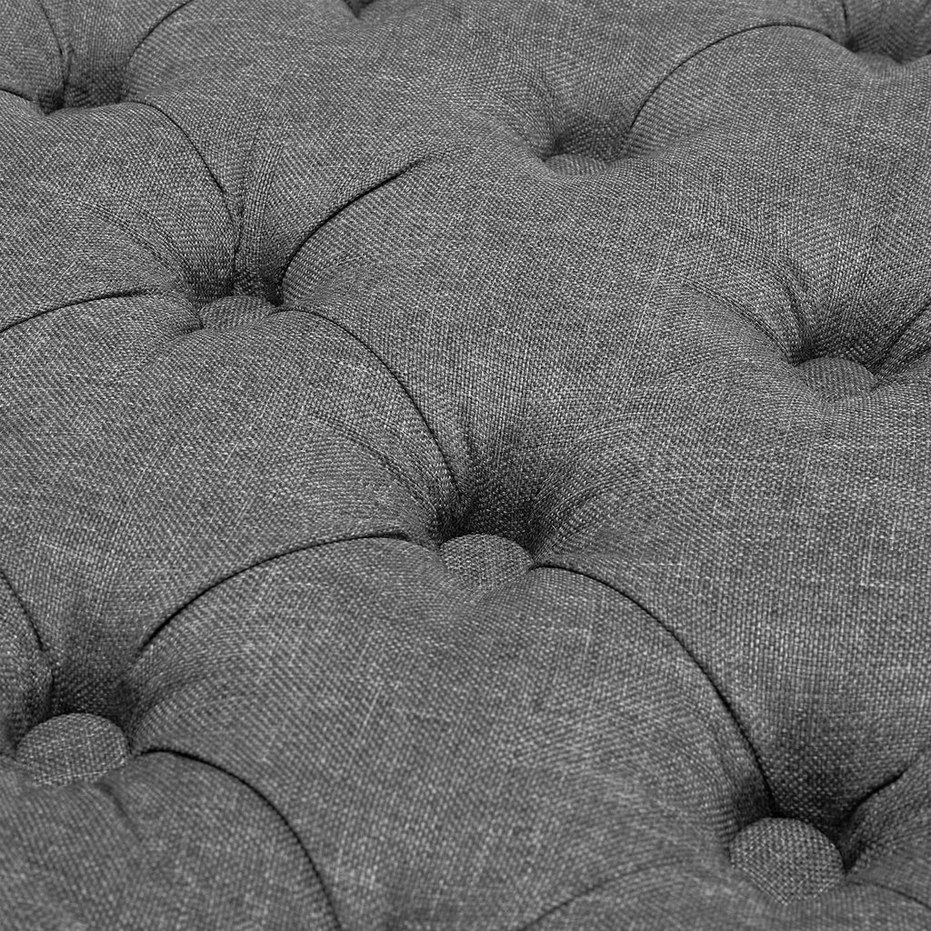 Dia 75cm Linen Tufted Round Cocktail Ottoman with Solid Wood