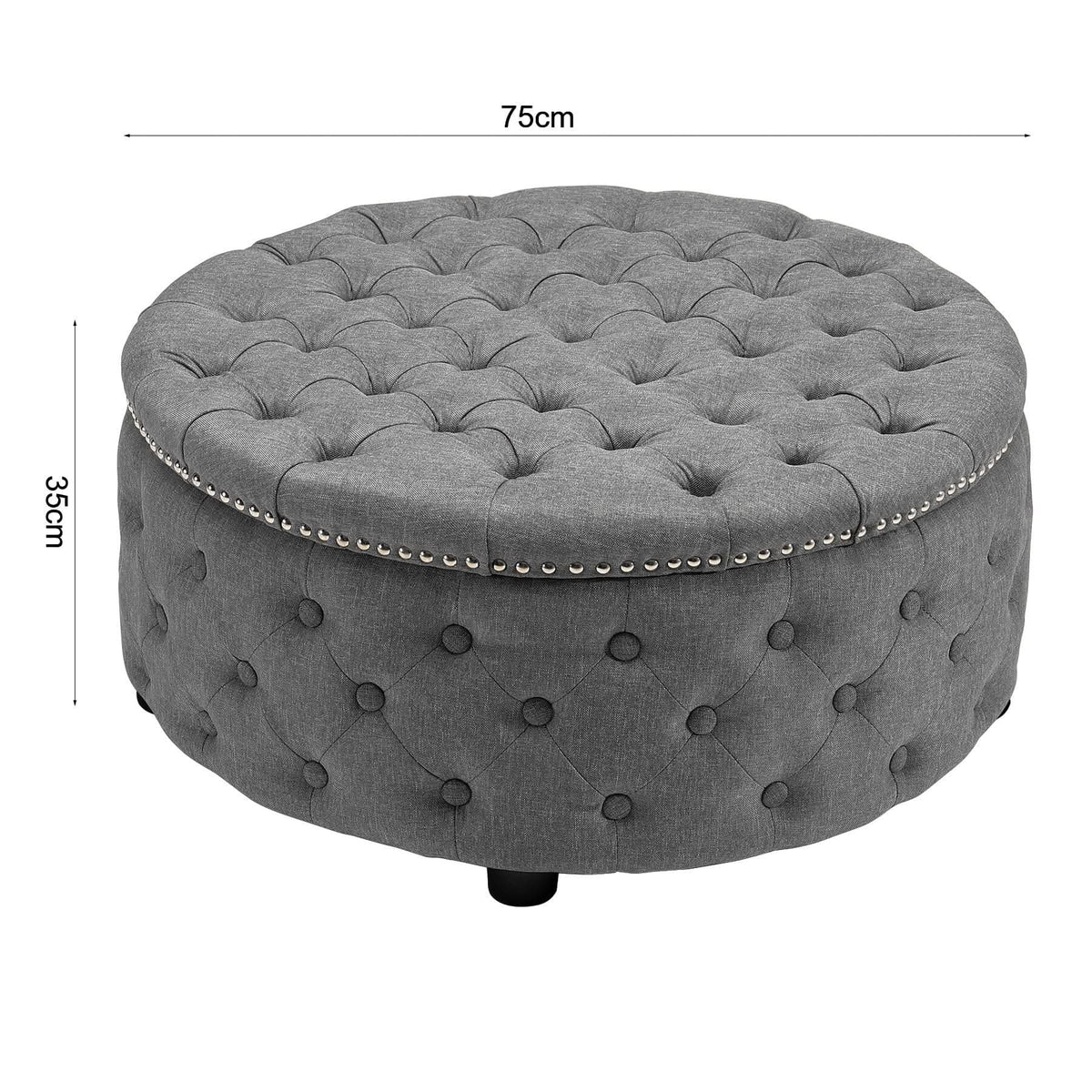 Chesterfield Style Round Ottoman Linen Fabric with Nailhead Trim