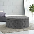 Chesterfield Style Round Ottoman Linen Fabric with Nailhead Trim