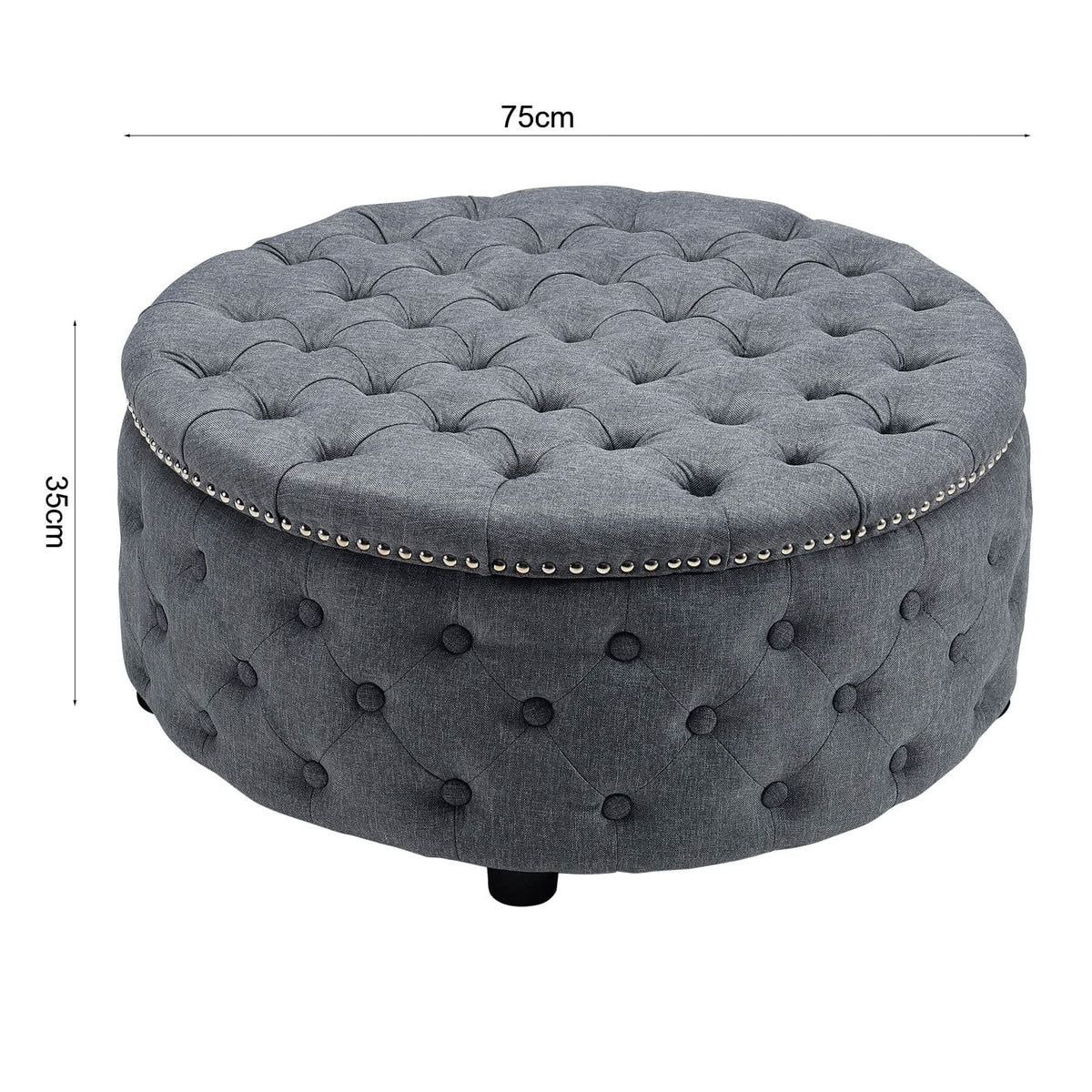 Dia 75cm Linen Tufted Round Cocktail Ottoman with Solid Wood