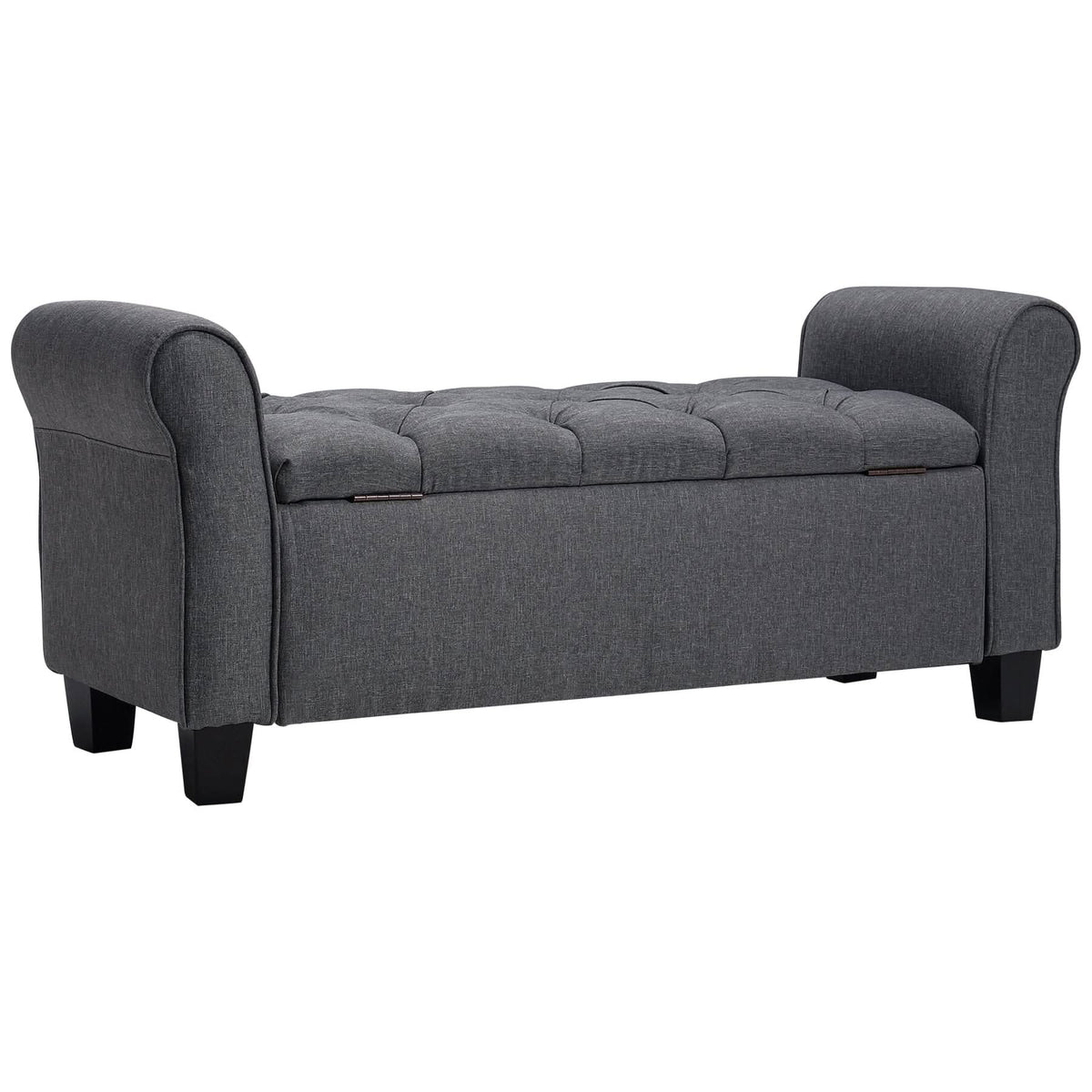 Deep Grey Linen Storage Footstool 115x40x48cm with Three-Row Tufting