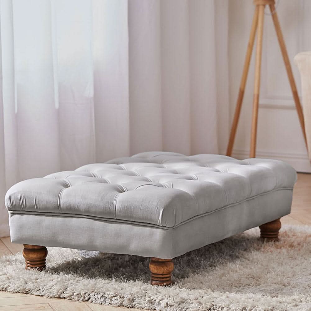 Tufted Upholstered Bench Velvet Fabric with Piped Edging and Turned Bun Feet