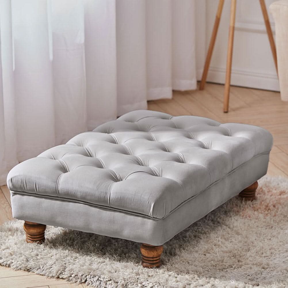 Tufted Upholstered Bench Velvet Fabric with Piped Edging and Turned Bun Feet