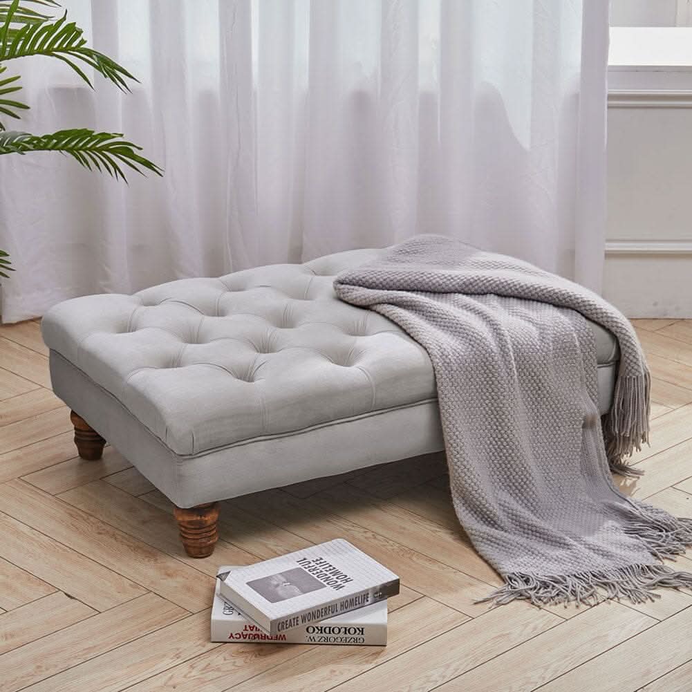 Tufted Upholstered Bench Velvet Fabric with Piped Edging and Turned Bun Feet